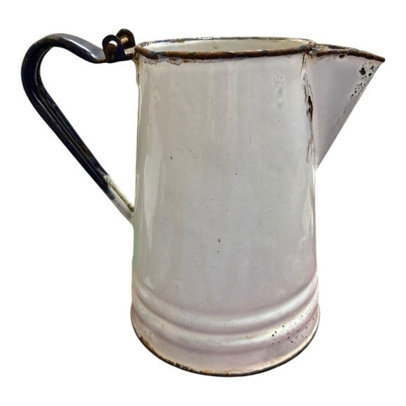 Vintage White Enamel Kettle/Coffee Pot Enamelware, 11" with  Lid - Picture 2 of 6